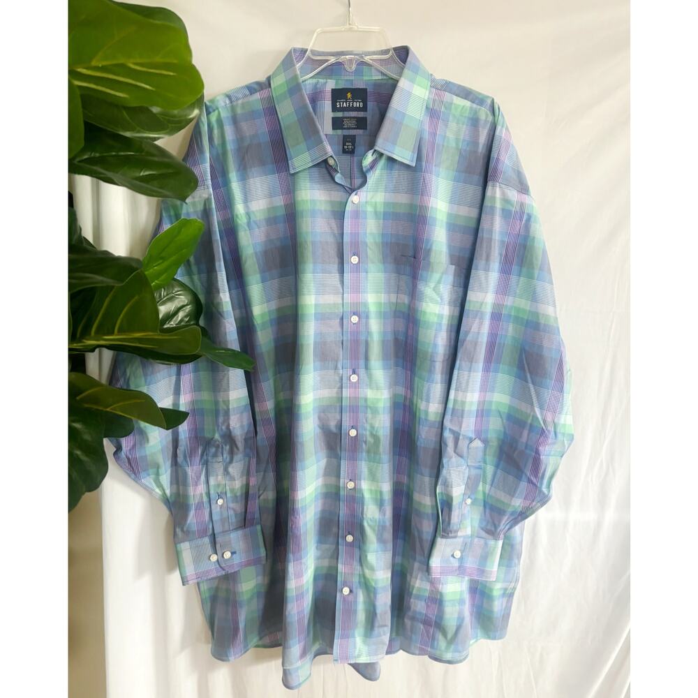 Stafford Purple/Blue Pastel Plaid Button-Down Mens Size 3XL BIG